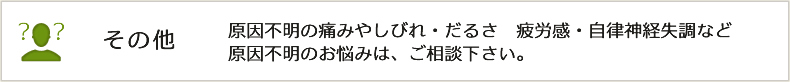 原因不明の痛みやしびれ・だるさ　疲労感・自律神経失調など 原因不明のお悩みは、ご相談下さい。